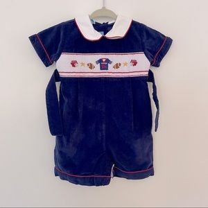 Anavini hand smocked boys football romper
